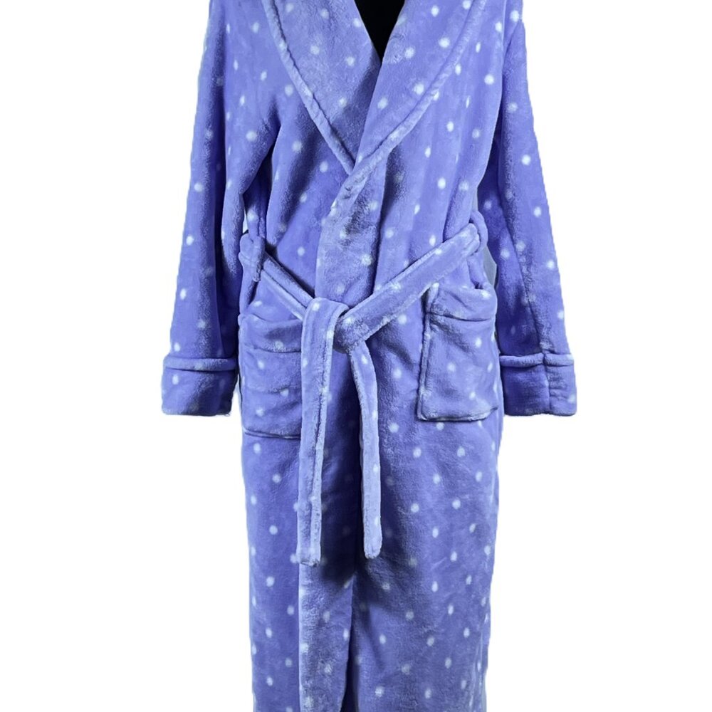Women's Sonoma - Purple / White Dot - Faux Fur Plush - Long Belted Robe - Medium - Picture 3 of 7